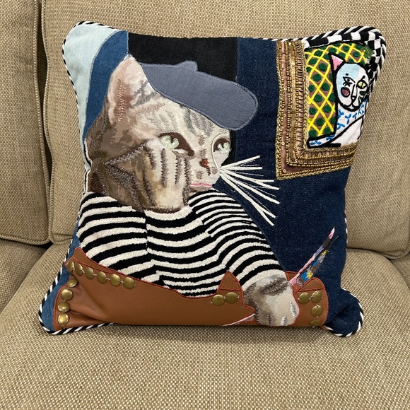MacKenzie-Childs Pablo Picatsso Cat Throw Pillow - Picture 3 of 11